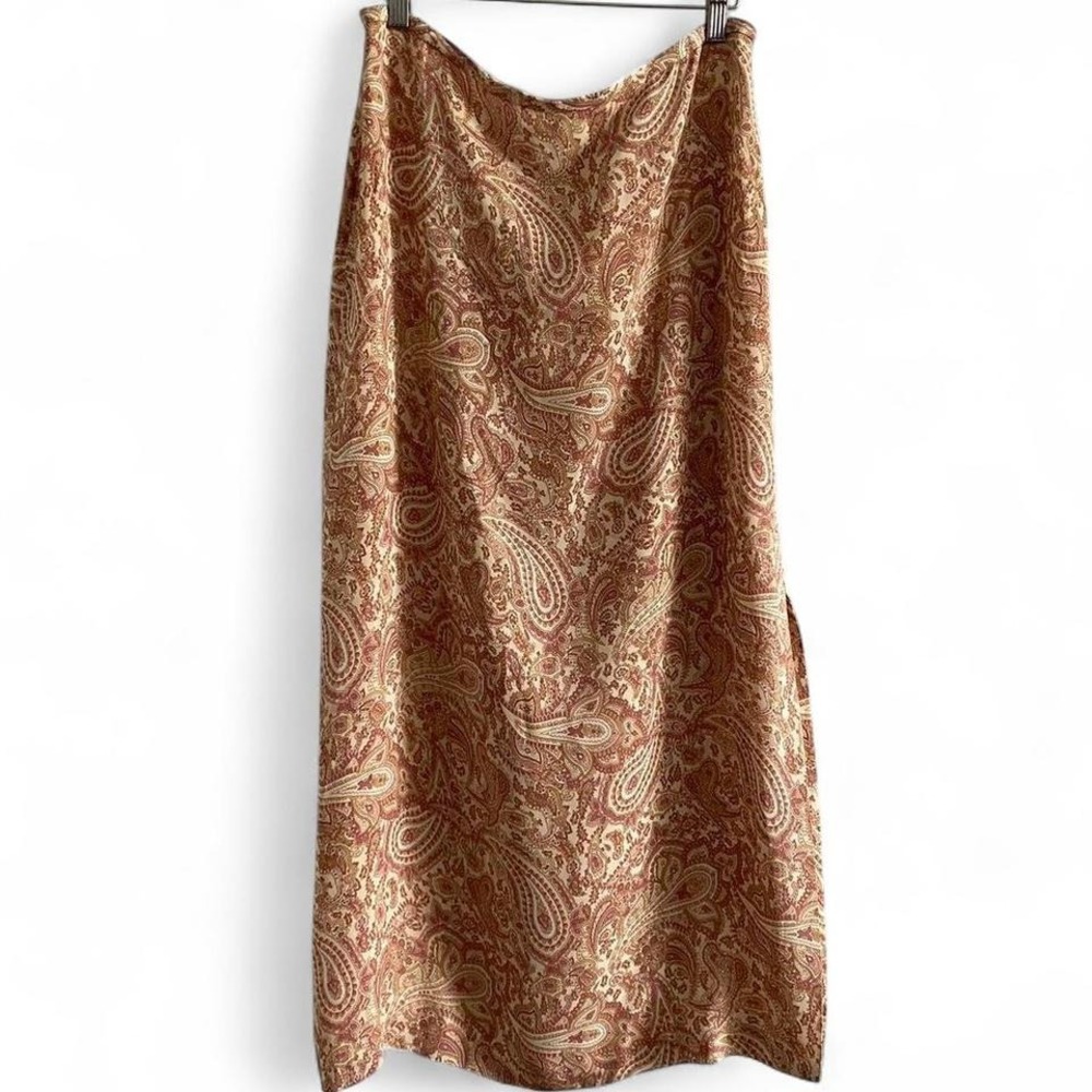 Casual Corner silk paisley pink & beige midi skirt